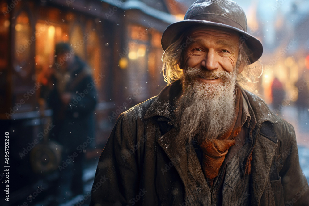 Portrait of senior beggar man with a dreamy look and hope for a bright future Portrait of senior beggar man with a dreamy look and hope for a bright future
