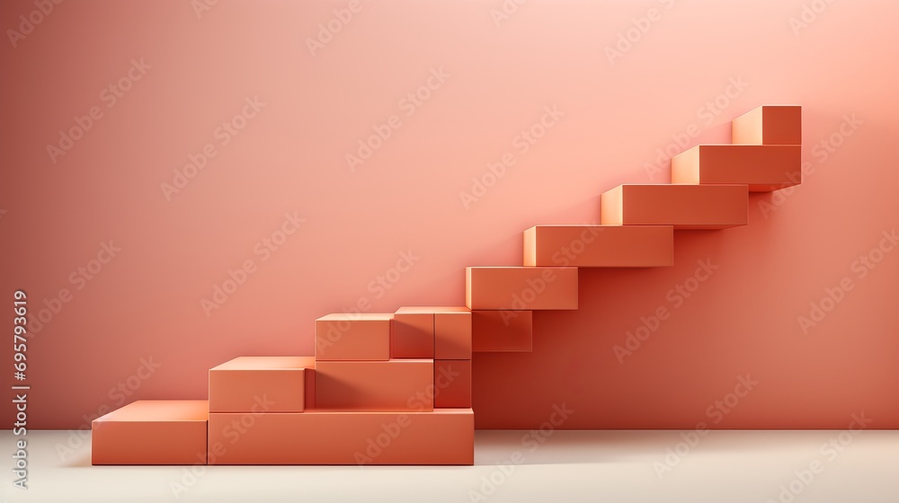 Boldly contrasting against a plain wall, the sleek design of these vibrant orange stairs invites you to ascend and explore the hidden depths of the building