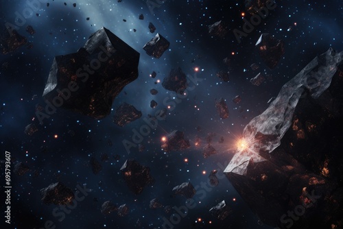 A field of asteroids floating in the cosmic void photo