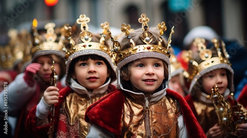 Parade of children dressed as the three kings