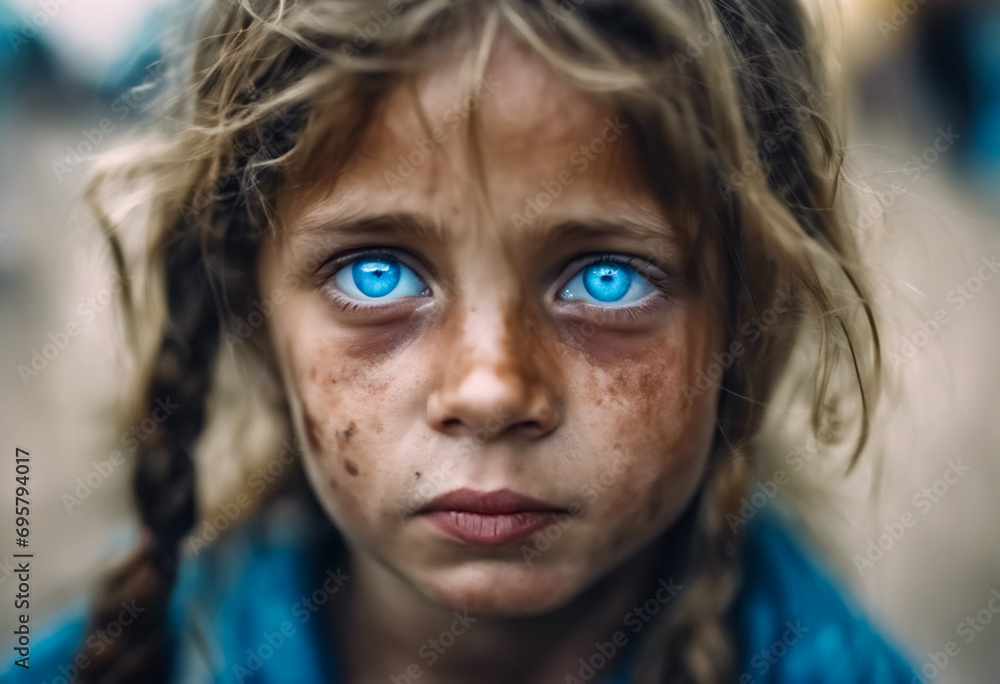 Occhi nel Bisogno Il Profondo Blu degli Occhi di una Ragazza Soffrente