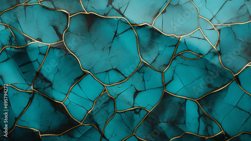 Cracked teal patterns of verdigris on a bronze surface photo