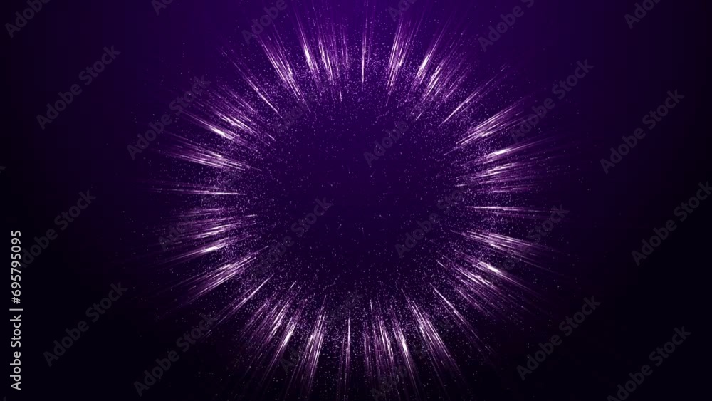 On a dark purple background, a circle of glowing particles and lines ...