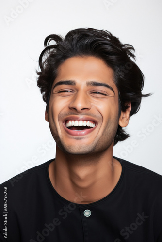 Young man showing teeth while dental smile