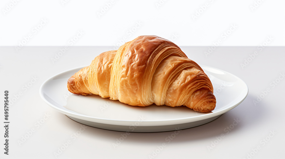 Croissant on a white plate horizontally