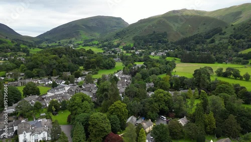 Drone view of Grasmere village in Lake District National Park, England, UK photo