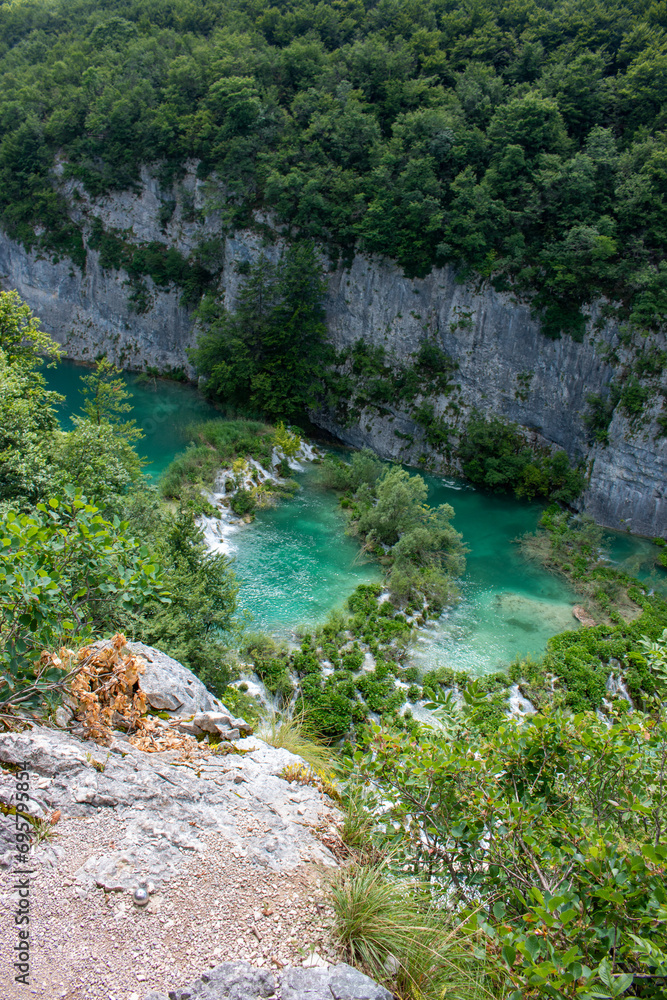 andscape waterfalls cascades in the Plitvice Lakes National Park (Nacionalni park Plitvička jezera) in the state of Gospić in Croatia
