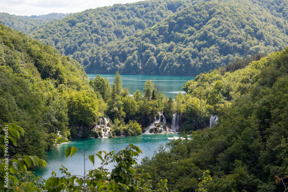 andscape waterfalls cascades in the Plitvice Lakes National Park (Nacionalni park Plitvička jezera) in the state of Gospić in Croatia
