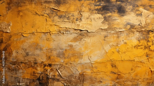 An abstract representation of a yellow and black wall  with warm brown tones peeking through  evoking a sense of boldness and contrast