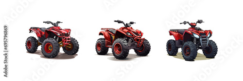 Cartoon red modern offroad quad motorbike. Vector illustration design.