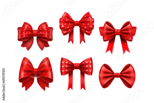 Set of red bows set on the transparent background. Vector illustration design.