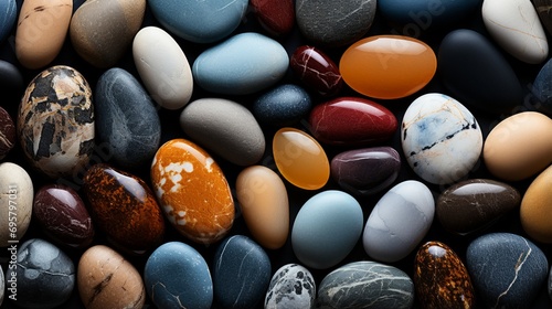 A vibrant collection of speckled egg-shaped rocks, each one unique in color and texture, beckons to be picked up and admired