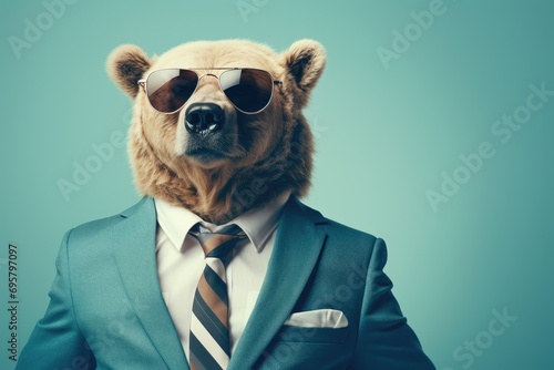 Bear wearing a pinstripe suit and classic sunglasses photo