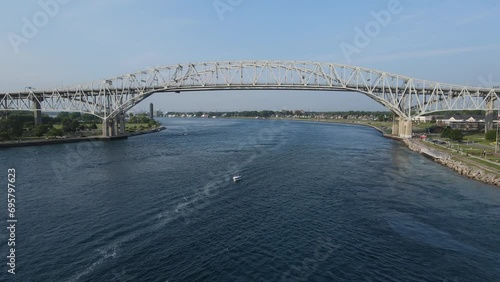 International border crossing between US and Canada - Blue Water Bridge, Port Huron Michigan, USA photo