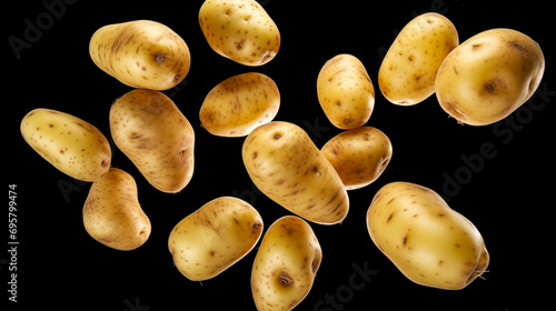 Falling potato, isolated on white background, clipping path, full depth of field. Generative AI