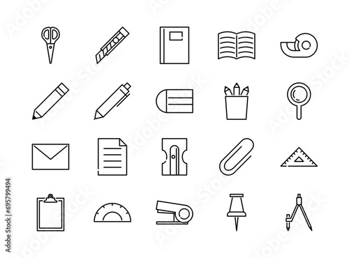 Set of stationery icons, vector illustration, editable stroke photo
