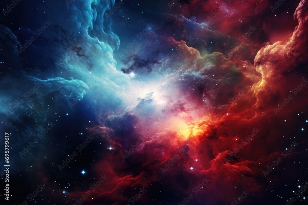 Deep space nebula with swirling colors and bright stars Deep space nebula with swirling colors and bright stars