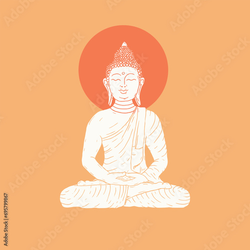 budha statue vector illustration hand draw style, vesak day, budhism culture