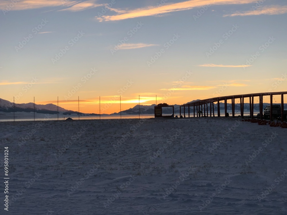 sunset over the pier