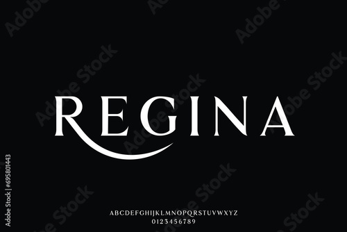 Elegant luxury serif alphabet display font vector with swoosh letter. Creative posh typography