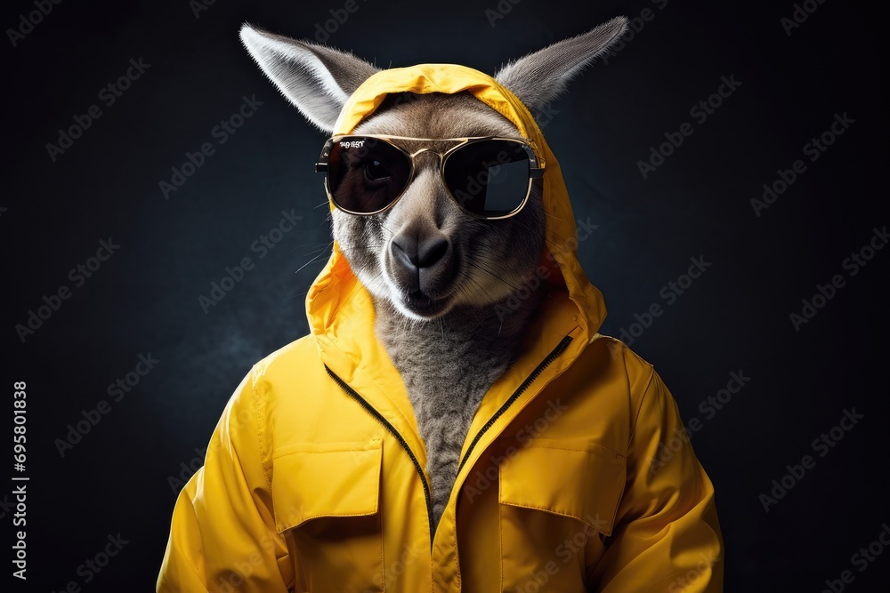 Kangaroo in a sporty suit and cool sunglasses, ready for action