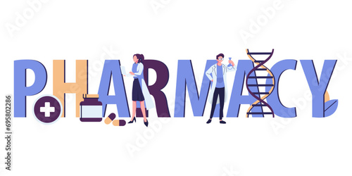Pharmacy typographic flat style illustration vector design