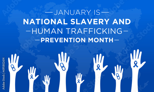 National Slavery and Human Trafficking Prevention Month is observed every year on january. Vector illustration on the theme of National Human Trafficking Awareness Month. Template for banner design.