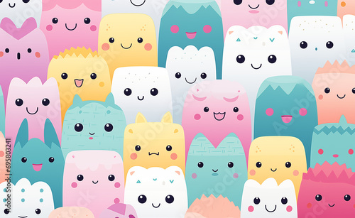 Whimsical Kawaii Delight: A Playful Pattern of Funny and Cute Characters