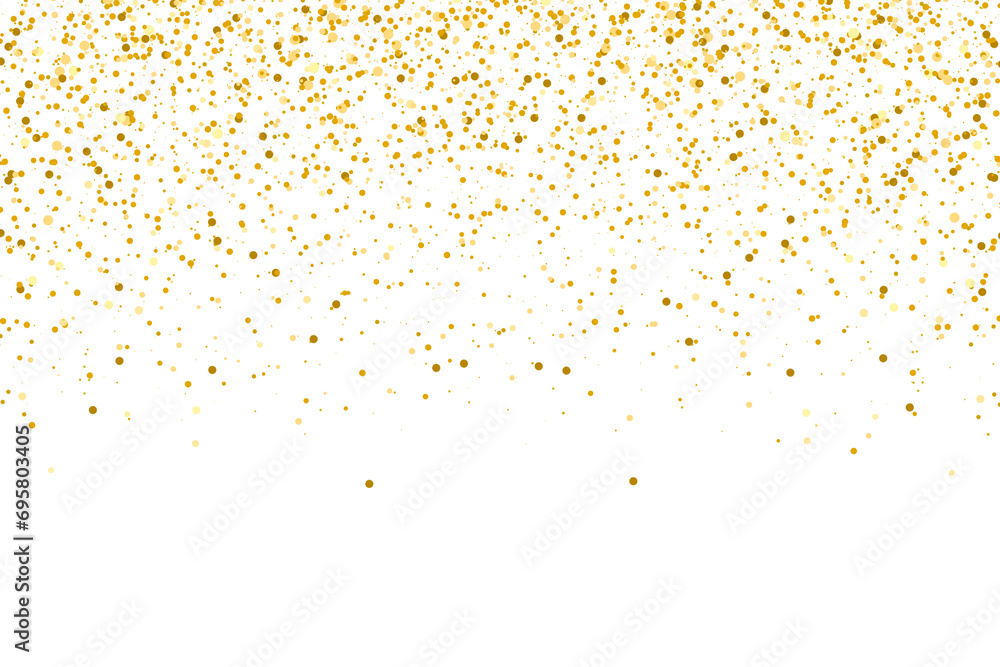 Golden glitter dust particles confetti on transparent background. Shine falling gold dust lights. abstract luxury gold confetti border. - obrazy, fototapety, plakaty 