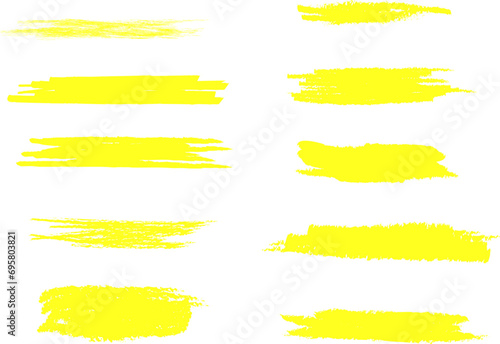 Yellow marker brush lines. Highlighter line yellow marker strokes lines vector. Yellow watercolor hand drawn highlight set. Grunge freehand watercolor ink pencil marks. Marker pen highlight strokes. photo