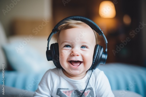 Baby Wearing Headphones, Enhancing Cognitive Development Through Music photo