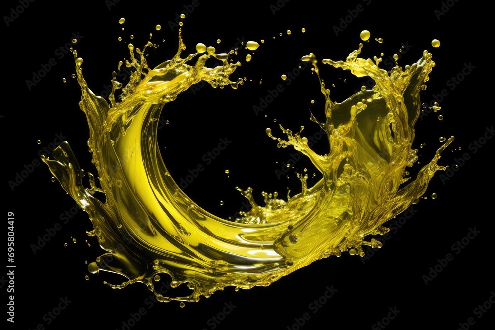Fototapeta premium Elegant Formation Of Olive Oil Splashes, Set On A Black Backdrop