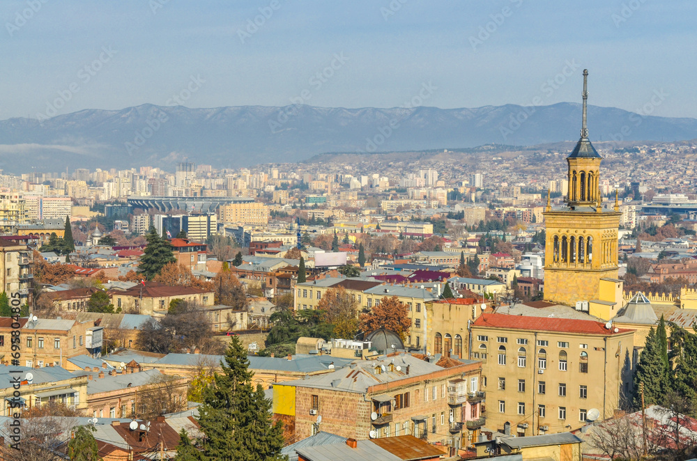 scenic view of Garetubani neighborhood and Tbilisi downtown from Mtatsminda mountain