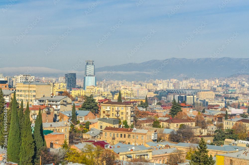 scenic view of Garetubani neighborhood and Tbilisi downtown from Mtatsminda mountain
