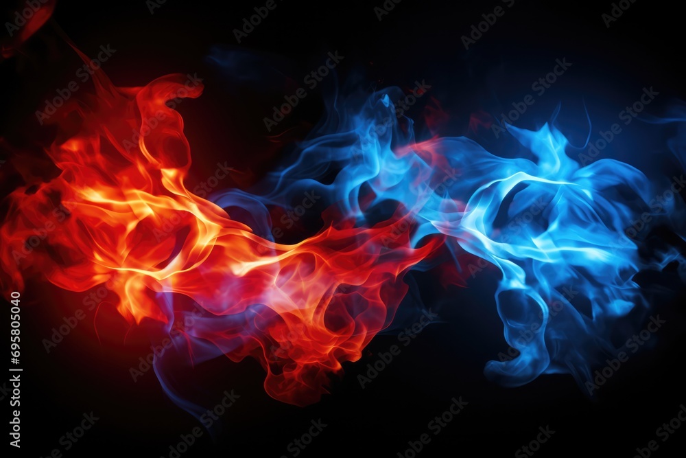 Dynamic Red And Blue Fire Set Against Black Backdrop