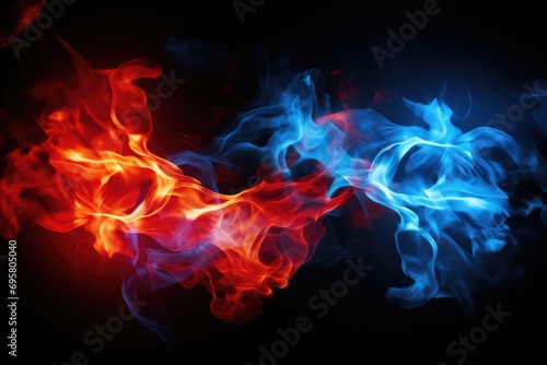 Dynamic Red And Blue Fire Set Against Black Backdrop © Anastasiia