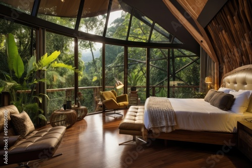 Ecolodge Hotel Interior With Forest View, Serene Ambiance © Anastasiia