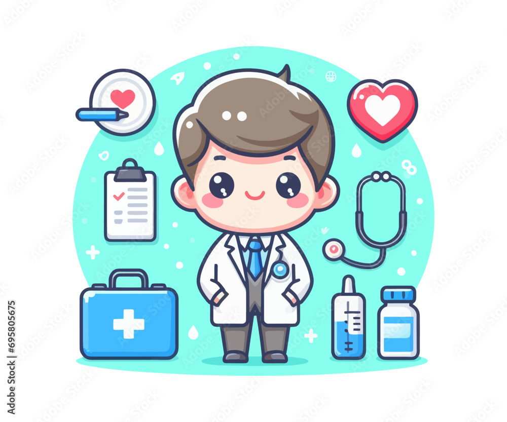 Cute doctor. Medical insurance concept. Vector illustration Cute doctor. Medical insurance concept. Vector illustration