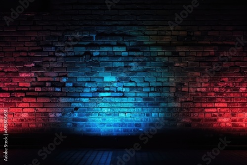 Illuminated Old Brick Wall In A Dimly Lit Street At Night