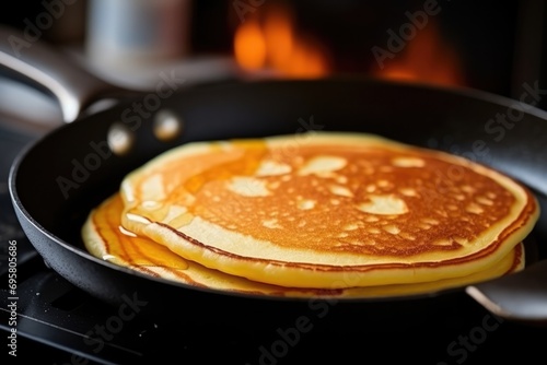Delicious Breakfast Concept: Pancakes Sizzling In A Pan