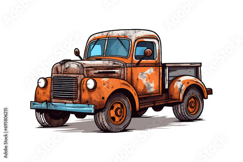 Doodle inspired Old rusty truck cartoon. Vector illustration design.