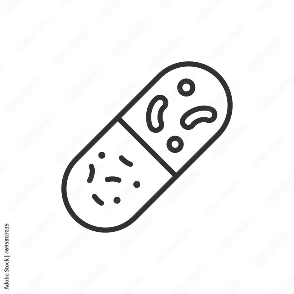 Probiotic bacteria in pill, linear icon. Line with editable stroke Probiotic bacteria in pill, linear icon. Line with editable stroke