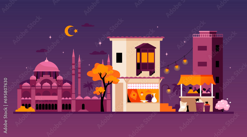 Southern summer city - modern colored vector illustration