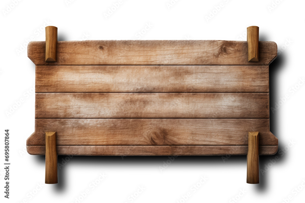  Empty wooden sign isolated on transparent background with shadow,