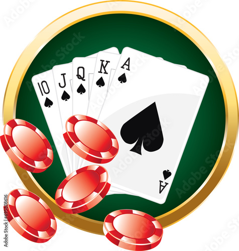 Colorful casino poker composition. Vector icons set. Golden illustration. Spades royal flush. HAND DRAWN VECTOR ART.	
