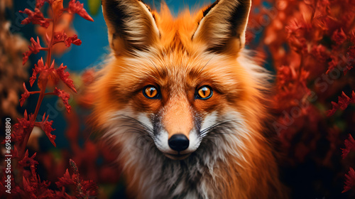 Intense Gaze of a Red Fox in Autumn Flora