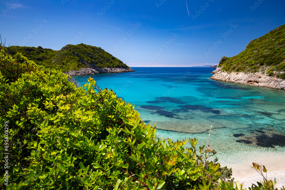 Morski krajobraz, urlop w Grecji, piękna wyspa Korfu - obrazy, fototapety, plakaty 