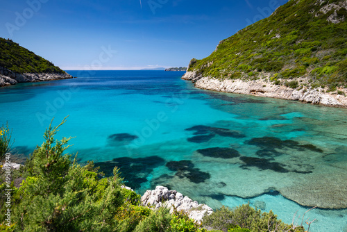 Fototapeta Naklejka Na Ścianę i Meble -  Morski krajobraz, urlop w Grecji, piękna wyspa Korfu