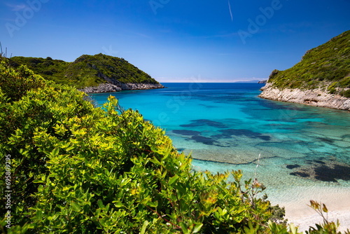 Morski krajobraz  urlop w Grecji  pi  kna wyspa Korfu