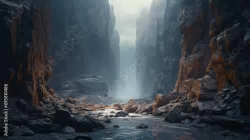 "Foggy Elegance: A Serene Waterfall Retreat"